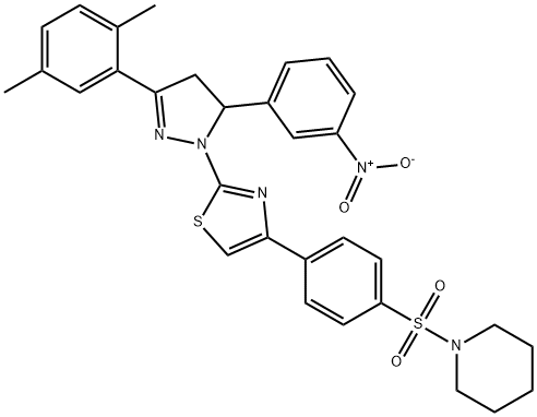 1-({4-[2-(3-(2,5-dimethylphenyl)-5-{3-nitrophenyl}-4,5-dihydro-1H-pyrazol-1-yl)-1,3-thiazol-4-yl]phenyl}sulfonyl)piperidine 구조식 이미지