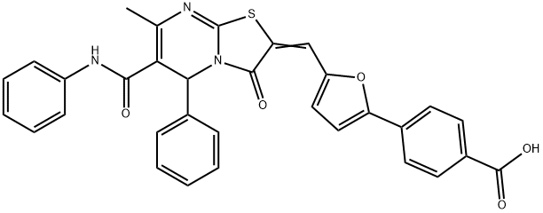 4-{5-[(6-(anilinocarbonyl)-7-methyl-3-oxo-5-phenyl-5H-[1,3]thiazolo[3,2-a]pyrimidin-2(3H)-ylidene)methyl]-2-furyl}benzoic acid 구조식 이미지