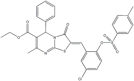 ethyl 2-(5-chloro-2-{[(4-methylphenyl)sulfonyl]oxy}benzylidene)-7-methyl-3-oxo-5-phenyl-2,3-dihydro-5H-[1,3]thiazolo[3,2-a]pyrimidine-6-carboxylate Structure