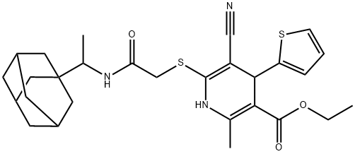 ethyl 6-[(2-{[1-(1-adamantyl)ethyl]amino}-2-oxoethyl)sulfanyl]-5-cyano-2-methyl-4-(2-thienyl)-1,4-dihydro-3-pyridinecarboxylate 구조식 이미지