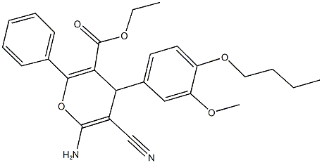 ethyl 6-amino-4-(4-butoxy-3-methoxyphenyl)-5-cyano-2-phenyl-4H-pyran-3-carboxylate 구조식 이미지