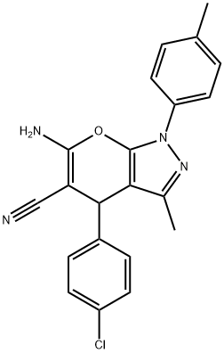 6-amino-4-(4-chlorophenyl)-3-methyl-1-(4-methylphenyl)-1,4-dihydropyrano[2,3-c]pyrazole-5-carbonitrile Structure