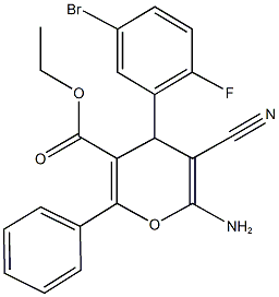 ethyl 6-amino-4-(5-bromo-2-fluorophenyl)-5-cyano-2-phenyl-4H-pyran-3-carboxylate Structure