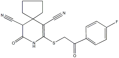 7-{[2-(4-fluorophenyl)-2-oxoethyl]sulfanyl}-9-oxo-8-azaspiro[4.5]dec-6-ene-6,10-dicarbonitrile 구조식 이미지