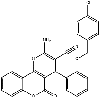 2-amino-4-{2-[(4-chlorobenzyl)oxy]phenyl}-5-oxo-4H,5H-pyrano[3,2-c]chromene-3-carbonitrile 구조식 이미지