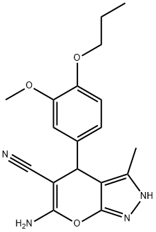 6-amino-4-(3-methoxy-4-propoxyphenyl)-3-methyl-2,4-dihydropyrano[2,3-c]pyrazole-5-carbonitrile Structure
