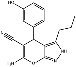 6-amino-4-(3-hydroxyphenyl)-3-propyl-2,4-dihydropyrano[2,3-c]pyrazole-5-carbonitrile 구조식 이미지