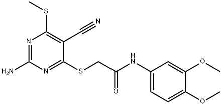 2-{[2-amino-5-cyano-6-(methylsulfanyl)-4-pyrimidinyl]sulfanyl}-N-(3,4-dimethoxyphenyl)acetamide Structure