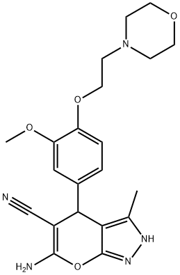 6-amino-4-{3-methoxy-4-[2-(4-morpholinyl)ethoxy]phenyl}-3-methyl-2,4-dihydropyrano[2,3-c]pyrazole-5-carbonitrile 구조식 이미지