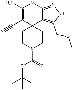 6-amino-5-cyano-1'-tert-butoxycarbonyl-3-(methoxymethyl)-2,4-dihydrospiro[pyrano[2,3-c]pyrazole-4,4'-piperidine] Structure