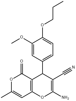 2-amino-4-(3-methoxy-4-propoxyphenyl)-7-methyl-5-oxo-4H,5H-pyrano[4,3-b]pyran-3-carbonitrile 구조식 이미지