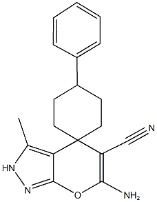 6-amino-5-cyano-3-methyl-2,4-dihydro-1'-phenylspiro[pyrano[2,3-c]pyrazole-4,4'-cyclohaxane] 구조식 이미지