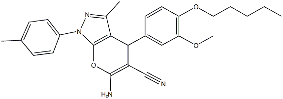 6-amino-4-[3-methoxy-4-(pentyloxy)phenyl]-3-methyl-1-(4-methylphenyl)-1,4-dihydropyrano[2,3-c]pyrazole-5-carbonitrile Structure