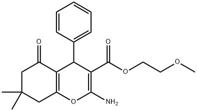 2-methoxyethyl 2-amino-7,7-dimethyl-5-oxo-4-phenyl-5,6,7,8-tetrahydro-4H-chromene-3-carboxylate 구조식 이미지