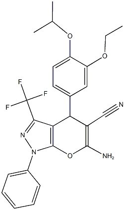 6-amino-4-(3-ethoxy-4-isopropoxyphenyl)-1-phenyl-3-(trifluoromethyl)-1,4-dihydropyrano[2,3-c]pyrazole-5-carbonitrile Structure