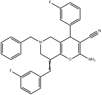 2-amino-6-benzyl-8-(3-fluorobenzylidene)-4-(3-fluorophenyl)-5,6,7,8-tetrahydro-4H-pyrano[3,2-c]pyridine-3-carbonitrile Structure