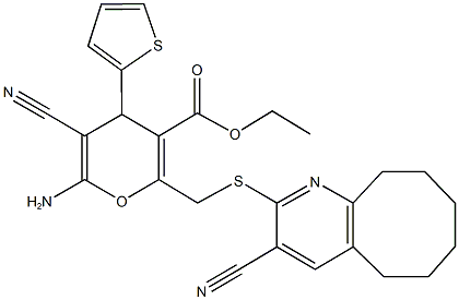 ethyl 6-amino-5-cyano-2-{[(3-cyano-5,6,7,8,9,10-hexahydrocycloocta[b]pyridin-2-yl)sulfanyl]methyl}-4-(2-thienyl)-4H-pyran-3-carboxylate 구조식 이미지