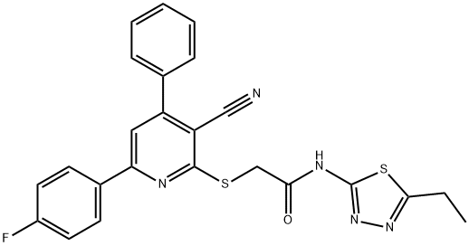 2-{[3-cyano-6-(4-fluorophenyl)-4-phenyl-2-pyridinyl]sulfanyl}-N-(5-ethyl-1,3,4-thiadiazol-2-yl)acetamide Structure