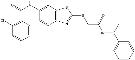 2-chloro-N-[2-({2-oxo-2-[(1-phenylethyl)amino]ethyl}sulfanyl)-1,3-benzothiazol-6-yl]benzamide Structure