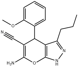 6-amino-4-(2-methoxyphenyl)-3-propyl-2,4-dihydropyrano[2,3-c]pyrazole-5-carbonitrile Structure
