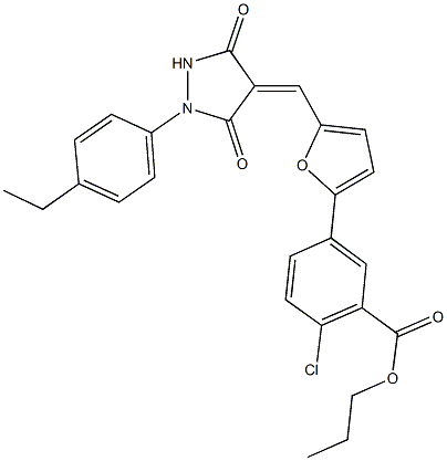 propyl 2-chloro-5-(5-{[1-(4-ethylphenyl)-3,5-dioxo-4-pyrazolidinylidene]methyl}-2-furyl)benzoate Structure