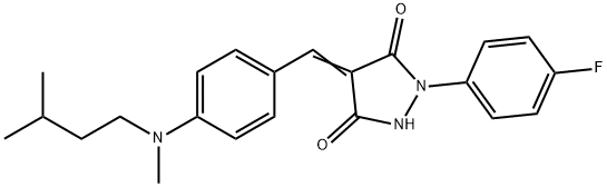 1-(4-fluorophenyl)-4-{4-[isopentyl(methyl)amino]benzylidene}-3,5-pyrazolidinedione 구조식 이미지