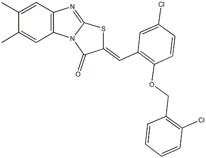 2-{5-chloro-2-[(2-chlorobenzyl)oxy]benzylidene}-6,7-dimethyl[1,3]thiazolo[3,2-a]benzimidazol-3(2H)-one Structure