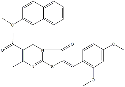 6-acetyl-2-(2,4-dimethoxybenzylidene)-5-(2-methoxy-1-naphthyl)-7-methyl-5H-[1,3]thiazolo[3,2-a]pyrimidin-3(2H)-one 구조식 이미지