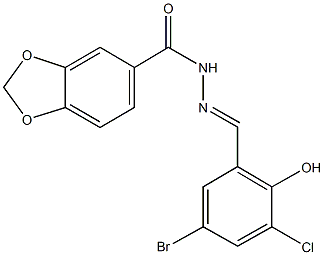 N'-(5-bromo-3-chloro-2-hydroxybenzylidene)-1,3-benzodioxole-5-carbohydrazide 구조식 이미지