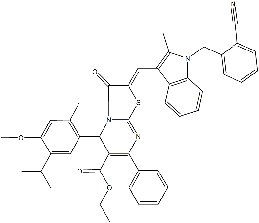 ethyl 2-{[1-(2-cyanobenzyl)-2-methyl-1H-indol-3-yl]methylene}-5-(5-isopropyl-4-methoxy-2-methylphenyl)-3-oxo-7-phenyl-2,3-dihydro-5H-[1,3]thiazolo[3,2-a]pyrimidine-6-carboxylate Structure