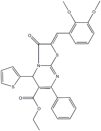 ethyl 2-(2,3-dimethoxybenzylidene)-3-oxo-7-phenyl-5-(2-thienyl)-2,3-dihydro-5H-[1,3]thiazolo[3,2-a]pyrimidine-6-carboxylate 구조식 이미지