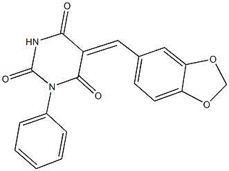 5-(1,3-benzodioxol-5-ylmethylene)-1-phenyl-2,4,6(1H,3H,5H)-pyrimidinetrione 구조식 이미지
