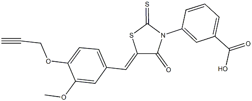 3-{5-[3-methoxy-4-(2-propynyloxy)benzylidene]-4-oxo-2-thioxo-1,3-thiazolidin-3-yl}benzoic acid Structure
