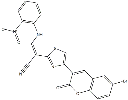 2-[4-(6-bromo-2-oxo-2H-chromen-3-yl)-1,3-thiazol-2-yl]-3-{2-nitroanilino}acrylonitrile 구조식 이미지