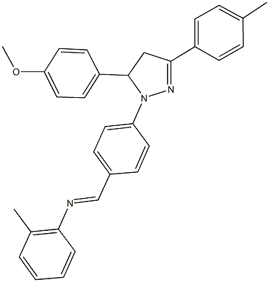 N-{4-[5-(4-methoxyphenyl)-3-(4-methylphenyl)-4,5-dihydro-1H-pyrazol-1-yl]benzylidene}-N-(2-methylphenyl)amine 구조식 이미지