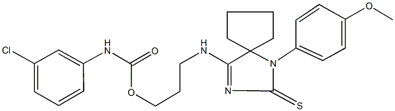 3-{[1-(4-methoxyphenyl)-2-thioxo-1,3-diazaspiro[4.4]non-3-en-4-yl]amino}propyl 3-chlorophenylcarbamate 구조식 이미지