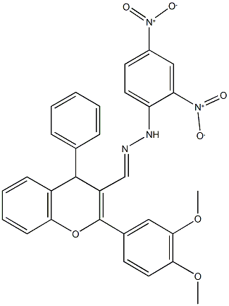 2-(3,4-dimethoxyphenyl)-4-phenyl-4H-chromene-3-carbaldehyde {2,4-bisnitrophenyl}hydrazone Structure