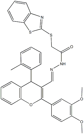 2-(1,3-benzothiazol-2-ylsulfanyl)-N'-{[2-(3,4-dimethoxyphenyl)-4-(2-methylphenyl)-4H-chromen-3-yl]methylene}acetohydrazide 구조식 이미지