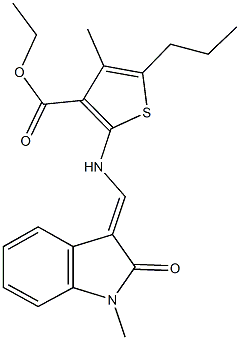 ethyl 4-methyl-2-{[(1-methyl-2-oxo-1,2-dihydro-3H-indol-3-ylidene)methyl]amino}-5-propyl-3-thiophenecarboxylate 구조식 이미지