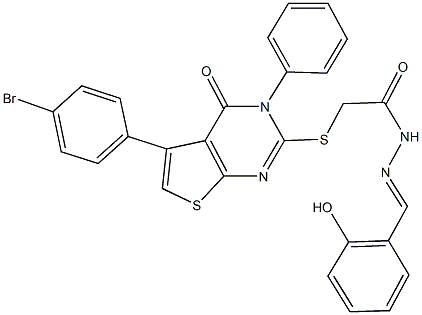 2-{[5-(4-bromophenyl)-4-oxo-3-phenyl-3,4-dihydrothieno[2,3-d]pyrimidin-2-yl]sulfanyl}-N'-(2-hydroxybenzylidene)acetohydrazide 구조식 이미지