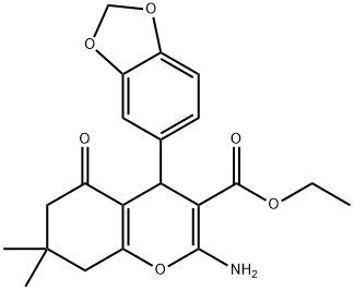 ethyl 2-amino-4-(1,3-benzodioxol-5-yl)-7,7-dimethyl-5-oxo-5,6,7,8-tetrahydro-4H-chromene-3-carboxylate 구조식 이미지