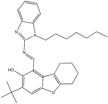 3-tert-butyl-1-{[(1-heptyl-1H-benzimidazol-2-yl)imino]methyl}-6,7,8,9-tetrahydrodibenzo[b,d]furan-2-ol Structure