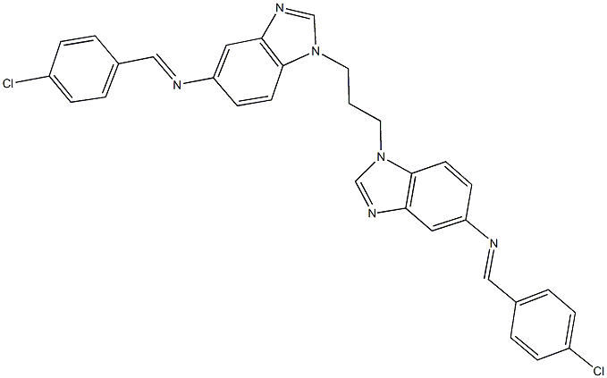 N-(4-chlorobenzylidene)-N-[1-(3-{5-[(4-chlorobenzylidene)amino]-1H-benzimidazol-1-yl}propyl)-1H-benzimidazol-5-yl]amine 구조식 이미지