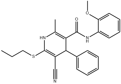 5-cyano-N-(2-methoxyphenyl)-2-methyl-4-phenyl-6-(propylsulfanyl)-1,4-dihydro-3-pyridinecarboxamide Structure