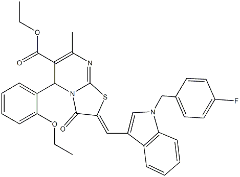 ethyl 5-(2-ethoxyphenyl)-2-{[1-(4-fluorobenzyl)-1H-indol-3-yl]methylene}-7-methyl-3-oxo-2,3-dihydro-5H-[1,3]thiazolo[3,2-a]pyrimidine-6-carboxylate 구조식 이미지