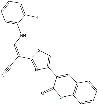 3-(2-iodoanilino)-2-[4-(2-oxo-2H-chromen-3-yl)-1,3-thiazol-2-yl]acrylonitrile 구조식 이미지