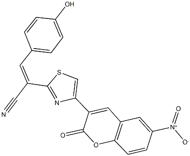 2-(4-{6-nitro-2-oxo-2H-chromen-3-yl}-1,3-thiazol-2-yl)-3-(4-hydroxyphenyl)acrylonitrile 구조식 이미지