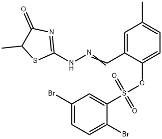 4-methyl-2-[2-(5-methyl-4-oxo-1,3-thiazolidin-2-ylidene)carbohydrazonoyl]phenyl 2,5-dibromobenzenesulfonate 구조식 이미지