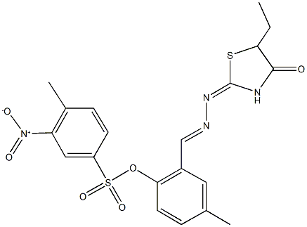 2-[2-(5-ethyl-4-oxo-1,3-thiazolidin-2-ylidene)carbohydrazonoyl]-4-methylphenyl 3-nitro-4-methylbenzenesulfonate 구조식 이미지