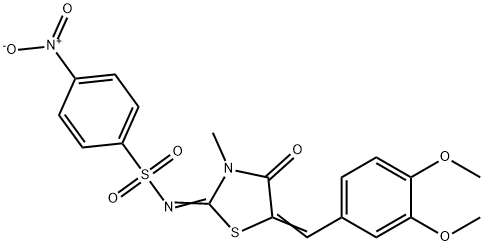 N-[5-(3,4-dimethoxybenzylidene)-3-methyl-4-oxo-1,3-thiazolidin-2-ylidene]-4-nitrobenzenesulfonamide 구조식 이미지